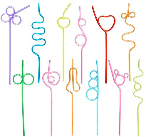12 Pièces Pailles en Plastique Colorées, Reutilisable Bouclés Pailles pour Les, Pailles Bouclées de Fête, Bouclés Paille Boire en Plastique, Pailles Amusantes en Forme de Boucle, pour Cocktails Jus