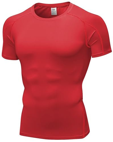 POIHIDE Men's Compression Shirts Short Sleeve Workout Gym T-Shirt Running Tops Quick Dry Sports Base Layer Athletic Undershirts Red