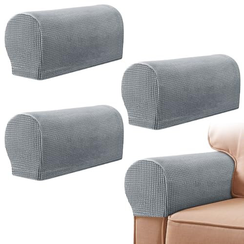Armrest Chair Covers, Set of 4 Stretch Armchair Covers for Arms,Spandex Polyester Sofa Arm Caps Non Slip Armrest Covers for Chairs Furniture Protector Armchairs Sofa Couches Recliner (Light Grey)