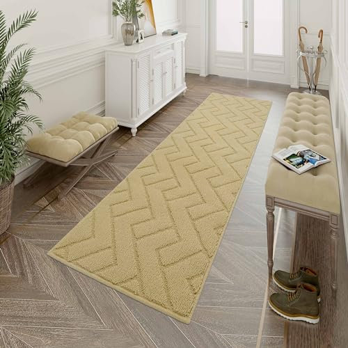 Biscpro Door Mat, 60x200 cm DoorMat Indoor Washable, Doormat Indoor Dirt Trapper Non-slip,Absorbent Inside Entrance Rug Mat for Entryway,Patio,Garden,Laundry Room,Pets - Beige