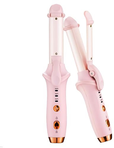 Mini Curling Wand Travel Cordless Hair Curler, 1 in/ 25mm Portable Curling Tongs with 3 Temperature Heating, Ceramic Coating Straightener and Curling Iron for Short Hair (Pink)