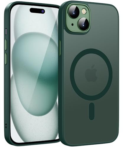 HGH Magnetisch Hülle für iPhone 15 6,1 Zoll Kompatibel mit MagSafe Kabellosem Laden, Durchscheinende Matt Handyhülle iPhone 15 Dünn Stoßfest Schutzhülle kameraschutz iPhone 15 Case Dunkel Grün