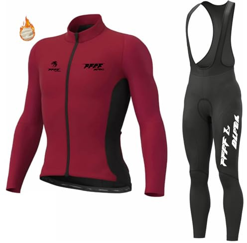 Abbigliamento Ciclismo Uomo Invernale Tuta da Ciclista Manica Lunga Completo MTB Bici,Maglia Bicicletta Termico Vello Giacca e Pantaloni Salopette con 9D Imbottiti Gel (K,XL)