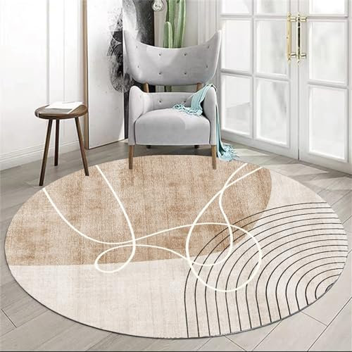 Highdi Tapis Rond Salon, Morandi Abstrait Tapis de Sol Décoration Antidérapant pour Chambre Cuisine Balcon Terrasse Salon Salle à Manger Intérieur Extérieur (140cm,Café)