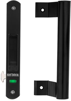 Cerradura de puerta, cerradura de gancho de ventana de puerta corrediza, cierre de puerta de vidrio corrediza, cierre de bloqueo de una cara para el hogar (Handle Set Black)