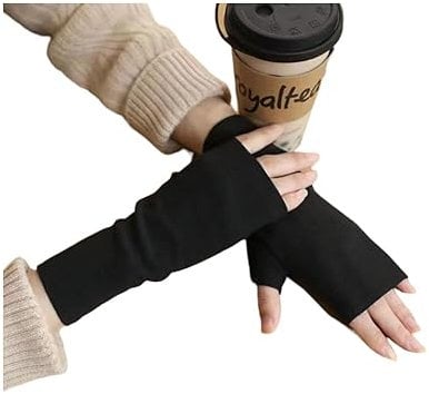 BOQUN Fingerless Gloves For Women Autumn And Winter Warm Gloves For Women In Winter Self-Heating Half-Finger Touch Screen German Velvet Fingerless Gloves-Black-One Size