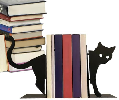 gonki Supports De Livre De Chat Uniques, Serre-Livres De Chat, Serre-Livres en Métal De Chat Mignon, Grands Serre-Livres De Chat Robustes pour Étagères, Écoles, Bureau, Serre-Livres À La Maison