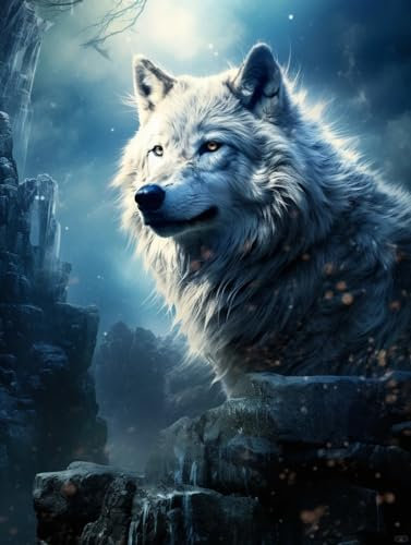 RKFLGEW Diy-Perlen Zum Sticken, Fantasy-Wolf, Perlen-Stickset, Tier, Kreuzstich, Nadelspitze, Handarbeit, Gobelin-Set, Perlenstichmuster 3D 40x50cm