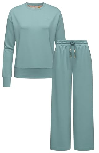 Ragwear Damen Freizeitanzug Zweiteiler-Jogginganzug bestehend aus langer Hose und Pullover Lounge Set Delje YOUMODO Ocean Green Gr. XL