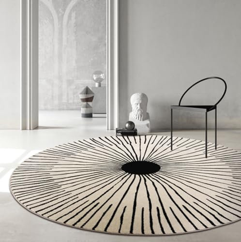 Freyamy Rund Teppich 100cm Hochflor Geometrisch Streifen Teppiche Plüsch Flauschig Weich Teppich Waschbar Modern Wohnzimmer Schlafzimmer Dekorative Küche Fußmatte Haustierteppich