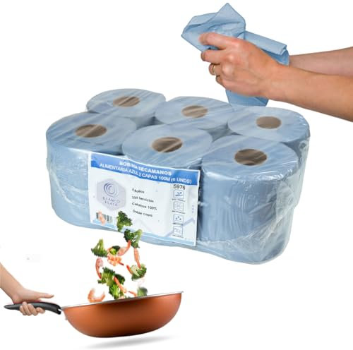 Bobina Papel secamanos mecha laminada (6 Rollos de 100m AZULES)