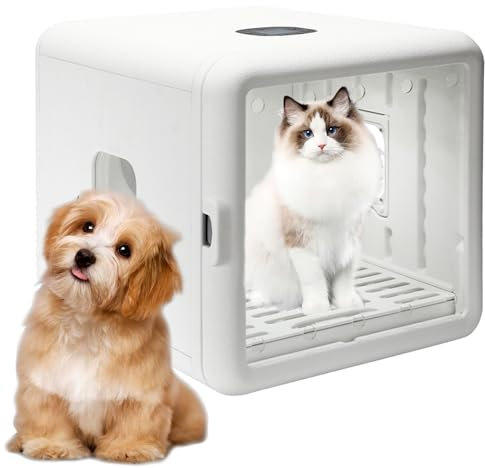 Asciugatrice per Animali Domestici Box Ultra Silenzioso da 65 Litri, Asciugatura Sicura a 360°, Controllo della Temperatura, Asciugatrice Rettangolare per Cani di Piccola Taglia Media Gatti,110V