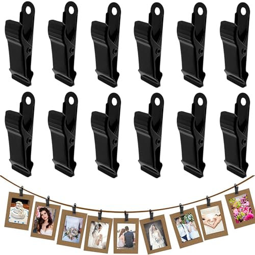12 PCS Spring Clamps, 1/2 Inch Wide Metal Mini Alligator Clips for Crafts, Wire, Photo, Curtain Crafts (Black)