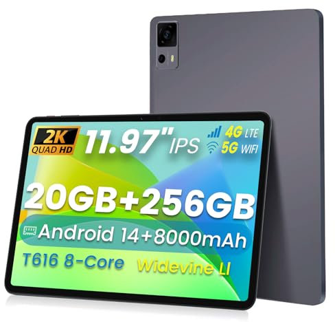 Azeyou 11.97 inch Android 14 Tablets, 4G Cellular Tablet with SIM Card Slot, LTE Tablet & Phone Capability(Make Calls), 20(8+12) GB RAM+256GB ROM, Support 1TB Expand, 5MP+13MP, GPS 5G WiFi