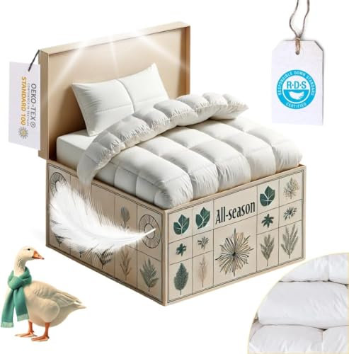maxiga | Ganzjahres Daudendecke 135x200 Premium - Füllgewicht: 1100 Gramm | Federbetten 135x200 Daunen, Ganzjahres Federbett 100% Baumwolle & Nature Federbettdecke Hypoallergen LUX 90% Gänsedaune