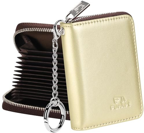 FurArt Portefeuille à fermeture éclair pour femme, portefeuille pour cartes de crédit, porte-cartes de visite, porte-clé de taille compacte, doré clair, Classique