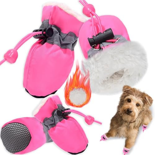 4PCS Hundeschuhe,Hundeschuhe Pfotenschutz,Schneestiefel für Hunde,Geeignet für Kleine und Mittelgroße Hunde, rutschfest und Warm Im Winter, Geeignet für Outdoor-Aktivitäten (Rosa 3)