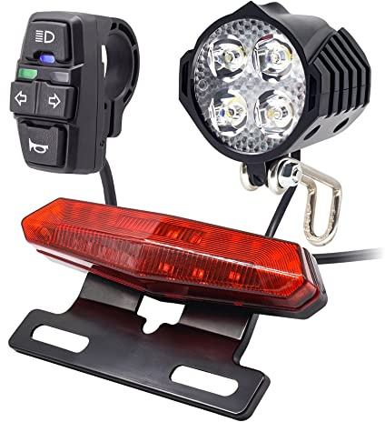 Kit d'éclairage électrique 36 V 48 V pour vélo, klaxon de phare 100 dB, feu arrière avec clignotants, support arrière 50 mm 80 mm