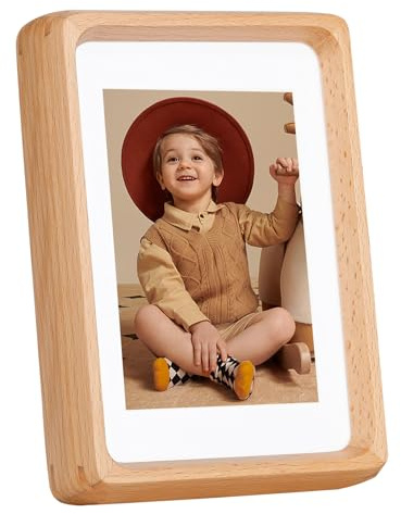 Kattepote Bilderrahmen 6x4 Zoll, Fotorahmen 10x15 cm, Tisch-oder Wandmontage, für Fotos bis 10 x 15 cm und mit Passepartout für Fotos bis 7 x 10 cm, aus Buchenholz