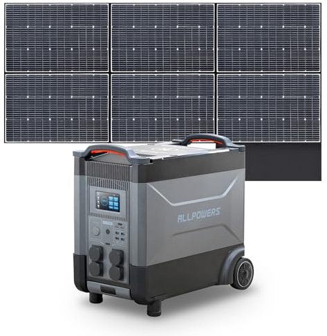 ALLPOWERS R4000 Centrale elettrica portatile con Pannello Solare SP039 da 600W, 3456Wh LiFePO4 Espandibile Generatore Solare, 4 Uscità AC 4000W per Backup Domestico, Campeggi, RV e Feste