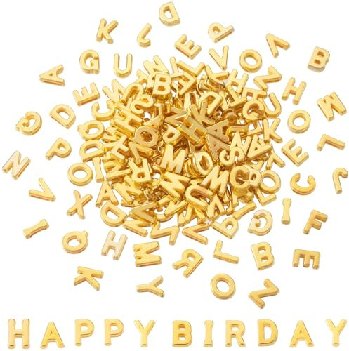 Alpinleux 100 Pcs Gold Alphabet Letter Beads, Bulk A-Z Resin Pendants, 3D Loose Letter Beads, Plastic Initial Charms for Jewelry Making, Key Chains, Crafts (Gold)