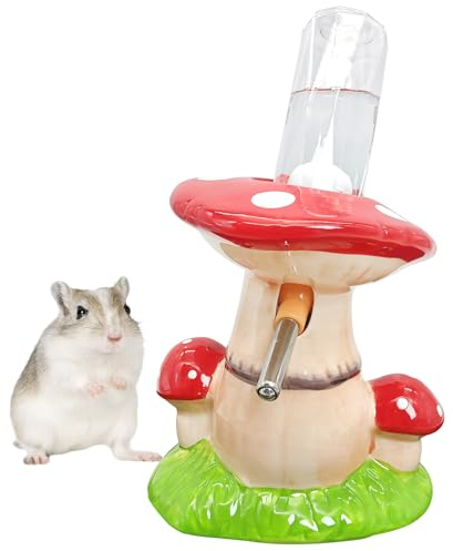 BNOSDM Hamster Water Bottle No Drip Ceramic Hamster Water Bottle for Glass Tank - 80ML Water Dispenser with Mushroom Stand Holder for Syrian Hamsters, Dwarf Hamsters, Mice, Gerbils(red)
