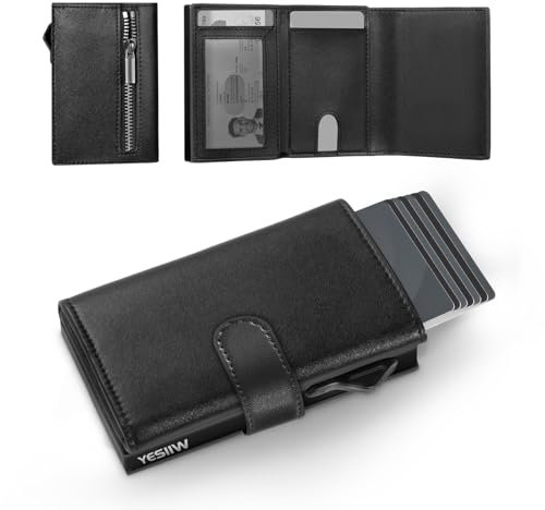 YESIIW Portefeuille pour homme avec poche pour pièces de monnaie et blocage RFID, porte-cartes pop-up pour homme avec pince à billets, portefeuille fin pour homme noir, Noir , Slim, Minimaliste
