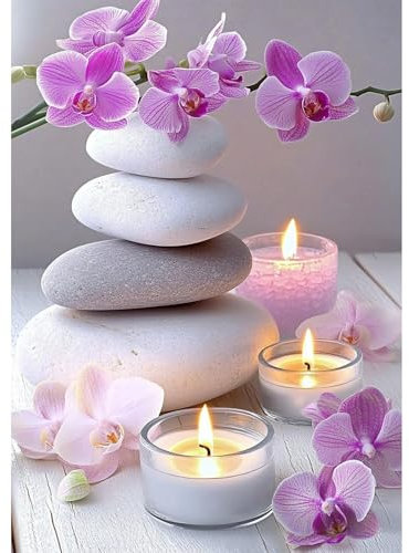 QENSPE Kerzen Diamond Painting, Orchideen Diamonds Art Set Erwachsene, 5D Diamant Malerei DIY Diamants Kunst Handwerk für Haus Zimmer Wand Dekor 30x40cm