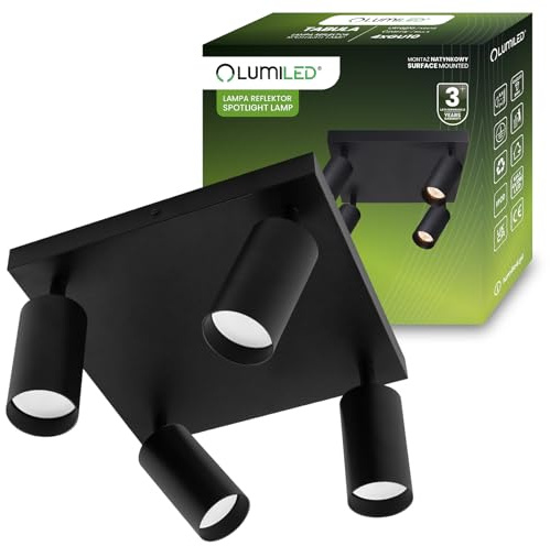 Lumiled Deckenleuchte Deckenspot Deckenstrahler 4-flammiger Spot Spotlampe für Decke Spotleuchte Deckenlampe Innenleuchte Spots Downlight schwenkbar drehbar Schwarz rund 4x GU10 Fassung 230V IP20