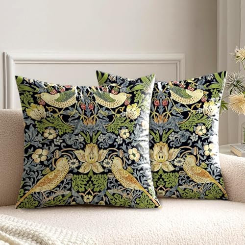HUASHUZI Kissenbezug 45x45 cm Kissen William Morris deko für sofakissen kissenbezüge 2er Set doppelseitiges Muster dekokissen couchkissen kissenhülle Sofa Schlafzimmer Wohnzimmer Zimmer zierkissen