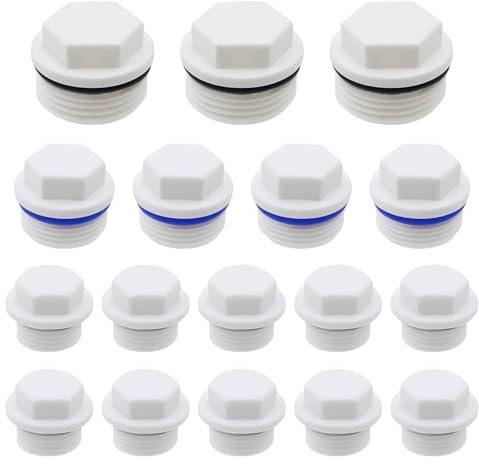 30 Stück Blindstopfen Wasserleitung 1/2 3/4 1 Zoll Außengewinde Verschlusskappe mit Unterlegscheibe Kunststoff Gewindestopfen Dichtung Gewindekappe für Waschmaschine Wasserhähne