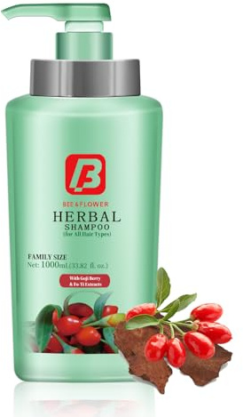 Bee&Flower Shampoo, Oil Control and Moisturizing Shampoo, Medlar and Polygonum Multiflorum Herb Essence Formula, Floral Type, 1000ml