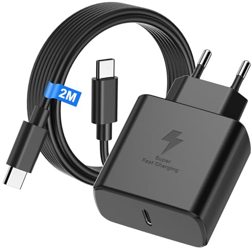 45W Chargeur USB C Rapide pour Samsung Galaxy S26/S25/S25 Ultra/S24/S24 Ultra/S23/S23 Ultra/S22/S21/A55/A54/A15/ A56/A26 /A54, Prise Chargeur Adaptateur Secteur avec 2M Cable USB c Charge Rapide Noir