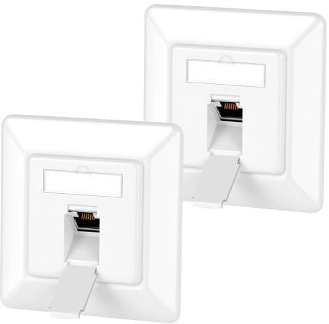 OFFCUP Enchufe de Red, 2x Montaje Empotrado Ethernet, Tapa RJ45 con 1X Puerto RJ45, 500 MHz 10 GBit/s, Toma Blindada para Cable de Red