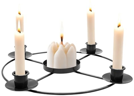 ZHIYUQL Advent Wreath Modern Metal Advent with 5 Candle Holders, Black Advent Candle Holder Frame Table, Advent Arrangements, Advent Arrangements, Pillar Candles, Christmas Table Decoration for