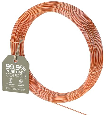 Alambre de cobre desnudo para manualidades, calibre 18 de 1 mm, 5 m, alambre para esculpir, hacer flores artesanales, fabricación de joyas, tejido y envoltura de alambre, alambre de cobre