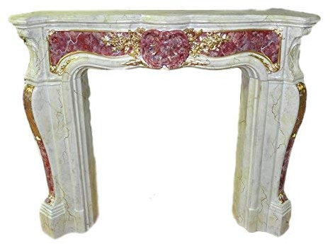 Kaminumrandung Kaminverkleidung Rokoko marmoriert cararasandweiß und cararrubinrot mit Gold Breite140cm Kamin Farbe: Cararasandweiß und carararubinrot mit Gold