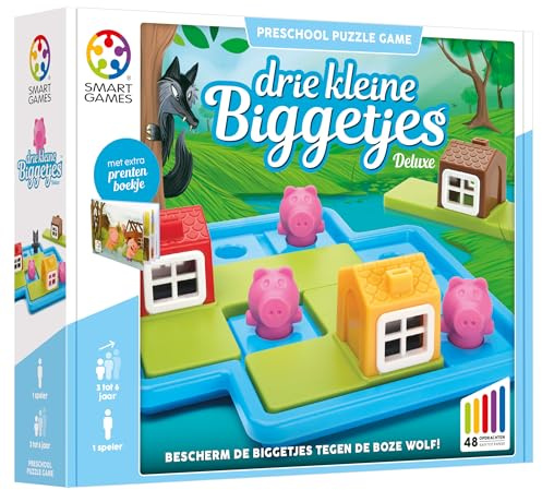 SmartGames | DREI kleine Ferkel - Deluxe | Brettspiel Kind 3-6 Jahre | Pädagogisches Holzpuzzle | 48 Herausfordernde Aufgaben | Logikspiel ab 3 Jahren | 1 Spieler | Kognitive Entwicklung