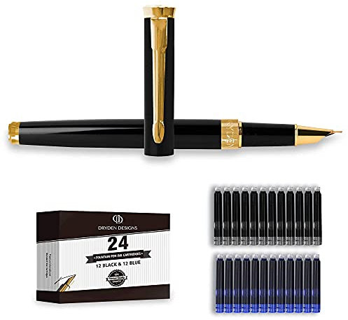 Dryden Designs Fountain Pen Fine Nib - Black - Smooth Elegant Writing with Ink Converters