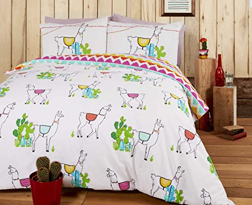 Rapport Happy Llamas Reversible Duvet Set, Polyester-Cotton, Multi-Colour, King