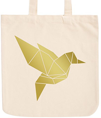 JUNIWORDS Jutebeutel in hellen Pastellfarben - Origami Vogel - Tasche: Natur - Schrift: Gold
