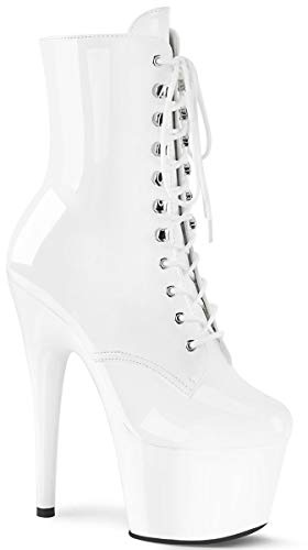 Pleaser ADORE-1020 Damen Plateau Stiefelette, Lack Weiß, EU 45 (US 14)