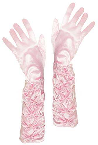 Das Kostümland Prinzessin Handschuhe mit Raffung und Perlen - Rosa - Zubehör Satin Gloves Princess Show Tänzerin Flapper Girl Diva Abendkleid Kostüm Karneval Junggesellenabschied Mottoparty Tanzshow