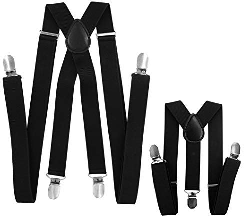 axy Vater-Sohn Partnerlook Hosenträger für Herren-Damen-Kinder (Schwarz (Herren 2,5cm + Kinder Hosenträger Breit 2,5cm))