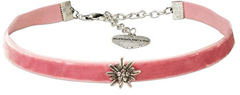 Alpenflüstern Trachten-Samt-Kropfband Edelweiss mini - nostalgische Trachtenkette enganliegend, Kropfkette elastisch, Damen-Trachtenschmuck, Samtkropfband schmal rosa-rosé DHK226