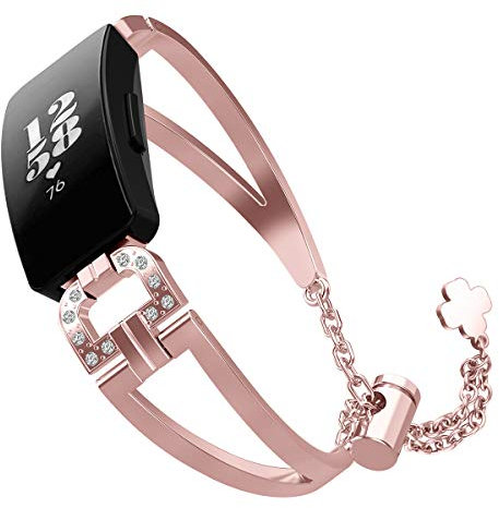 AISPORTS Compatible for Fitbit Inspire Strap Stainless Steel Rhinestone Diamond Bling Glitter Jewelry Chain Bracelet Wristband Replacement Strap for Fitbit Inspire HR Fitness Tracker