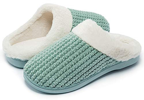 Kuako Chaussons Doublées en Peluche Femme Anti-dérapant À Mémoire D'intérieur Hiver Confort Chauds Accueil Pantoufles, Vert, 40/41 EU