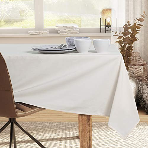 DecoKing Tischdecke 160x160 cm Baumwolle Glatt Creme Pure