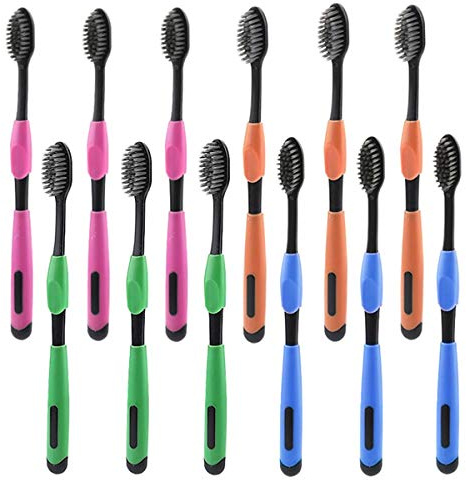 Handzahnbürsten mit ultraweichen Borsten, für empfindliche Zähne, tiefensauber, einzeln verpackt, 12 Stück (zufällige Farbe)