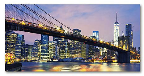 Tulup Glas-Bild Wandbild aus Glas - Wandkunst - Wandbild hinter gehärtetem Sicherheitsglas - Dekorative Wand für Küche & Wohnzimmer 100x50 - Sehenswürdigkeiten & Architektur - Brooklyn-Brücke - Gelb